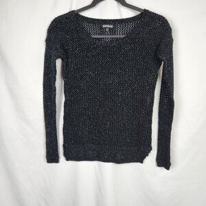 Express Womens Long Sleeve Shimmer Open Knit Top Sz XS/1P Black